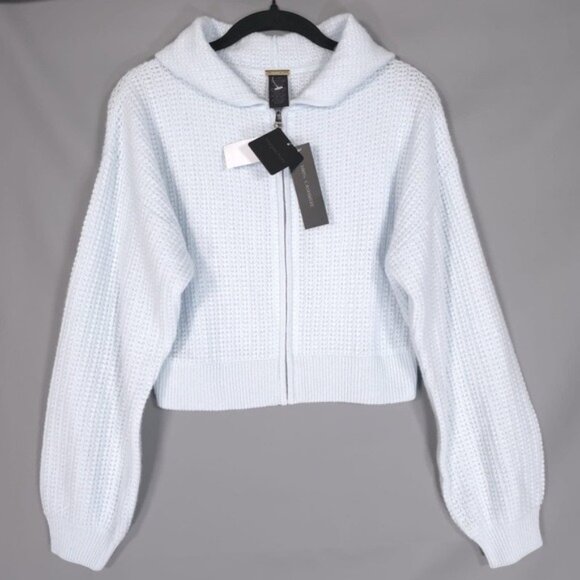 NWT MAGASCHONI 100% CASHMERE Women’s Knit Full Zip Hoodie DELICATE BLUE Size S/P - Picture 2 of 9